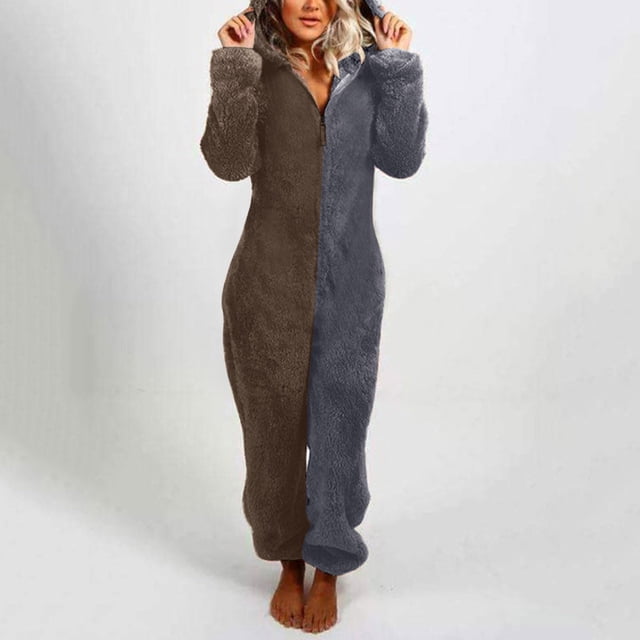 Combinaison pour Femmes Combinaison pour Femmes à Manches Longues à Capuche Pyjama Décontracté d'Hiver Chaud Combinaison de Nuit Combinaisons pour Femmes Décontractées en Liquidation