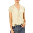 thumbnail image 2 of INSPIRE CHIC Blouse Fleurie pour Femme de Rentrée Scolaire à Manches Courtes Cap, en Chiffon, Décontractée, à Volants, Hauts Blanc Jaune TP, 2 of 7