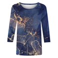 thumbnail image 5 of FAIWAD Femmes Bloc de Couleur 3/4 Chemises Col Rond Blouses Décontractées Élégantes Grande Taille Tunique de Sortie, 5 of 5