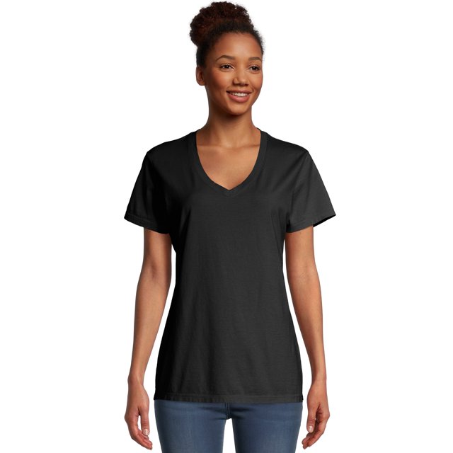 Hanes Tee-Shirt Col en V ComfortWash pour Femmes, P, Noir