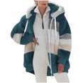 thumbnail image 1 of FAIWAD Women's Full Zip Fuzzy Fleece Hooded Coat Color Block Drawstring Fall Winter Warm Coat with Pockets, 1 of 5