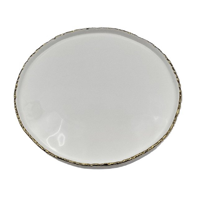 Elegance Assiette à Souper Ronde de 11,5 Po Simplicity Collection en Porcelaine Blanche avec Bordure Dorée et Rebord Surélevé