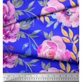 thumbnail image 3 of Soimoi Blue polyester Crepe Fabric Leaves & Floral Fabric Prints by Yard 52 Inch Wide, 3 of 3
