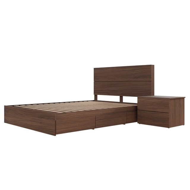 Nexera Milo 3-Piece Reversible Storage Bedroom Set, Brown, Queen