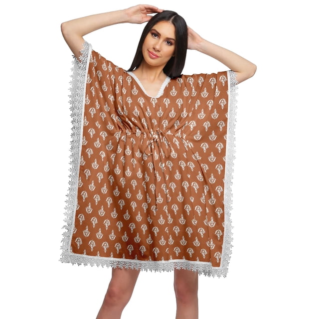 Moomaya Robe Courte de Caftan de Plage, Robe de Couverture Imprimée, Kaftan pour Femmes, Tenue de Plage, Couverture