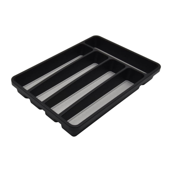 Mainstays Plastic Black 5 Compartment Non-Slip Drawer Cutlery Tray, 12.8" x 9.06", Kitchen Organizer, 1 Piece