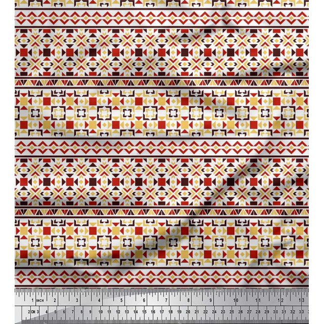 Soimoi Cotton Duck Fabric Aztec Geometric Printed Craft Fabric by The Yard 56 Inch Wide