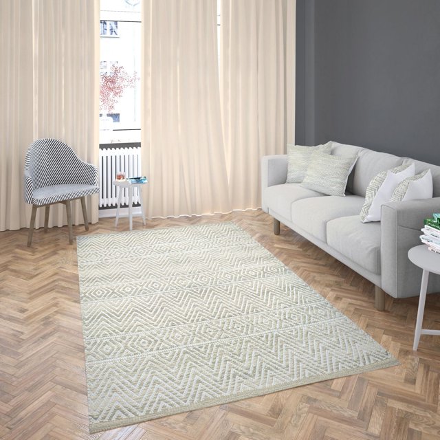 Fabstyles Herringbone Cotton Flat Weave Area Rug for Living Room, Hallway, Patio