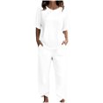 thumbnail image 1 of Yuyuzo Ensembles Détente pour Femmes, Hauts à Col Rond à Boutons, Pantalons Amples avec Poches, Ensemble Assorti d'Été 2 Pcs, 1 of 4