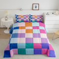 thumbnail image 2 of Erosebridal Checkered Gingham Bedding Sets Queen with Comforter, Colorful Rainbow Duvet Insert, Rectangle Geometry Reversible Bedding Queen Comforter Set, Lightweight Room Decorative, 3pcs, 2 of 8