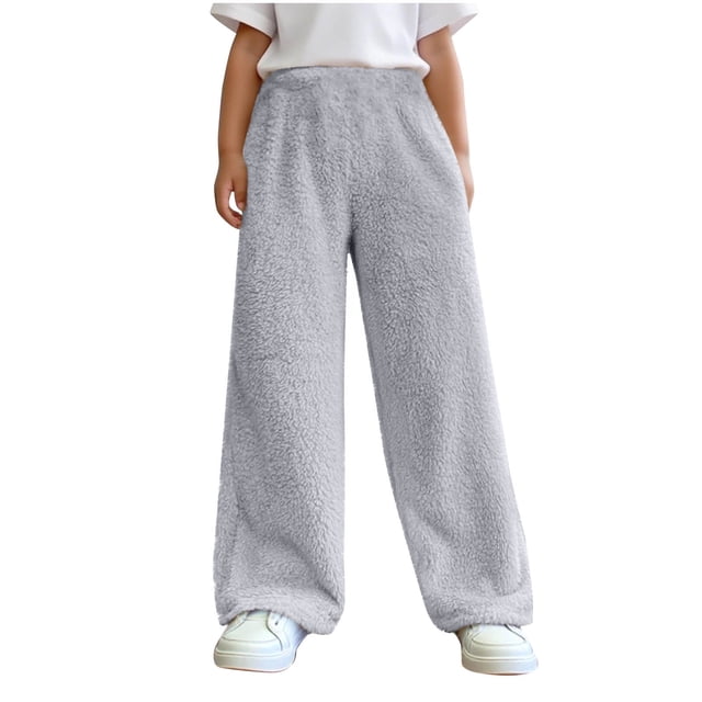 Girls Slim Velvet Pants - Winter Warmth with Elastic Waist and Side Pockets