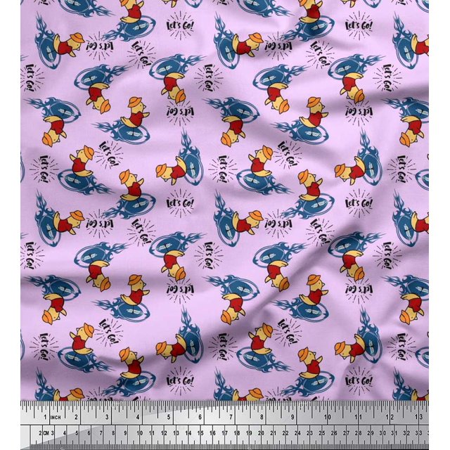 Soimoi Modal Satin Fabric Text,Rugby Ball & Bird Cartoon Printed Craft Fabric by The Yard 42 Inch Wide
