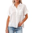 thumbnail image 1 of MAWCLOS Chemises pour Femmes Blouse à Col à Revers Manches Courtes Hauts Amples Plage Tunique Boutonnée Chemise Blanche 3TG, 1 of 2