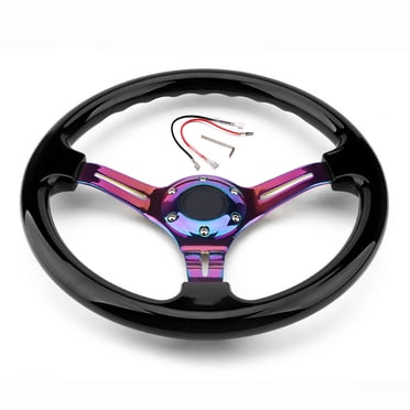 TopOne Volant de Sport de Course 350 mm 14 Pouces 6 Boulons 3 Rayons Centre Rainuré Cadre Coloré Volant avec Bouton Klaxon