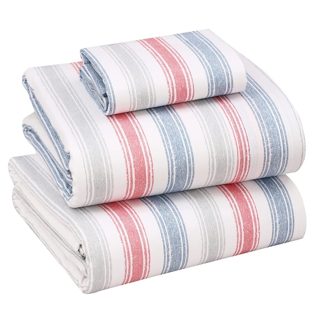 Ruvanti 100% Cotton Sheets - Crispy Cooling Percale Sheets For Twin Size Bed, Breathable & Durable Twin Sheet Set, 16 Inches Deep Pocket Sheets, Times, 3 Pieces