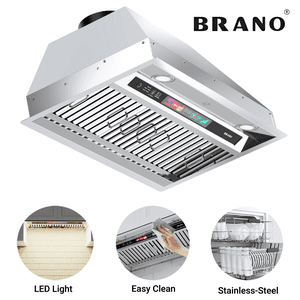 Brano 36-Inch Insert de hotte intégré, commande voix/geste/touche, 900 CFM, 4-Speed, Lumières réglables sans conduit/sans conduit