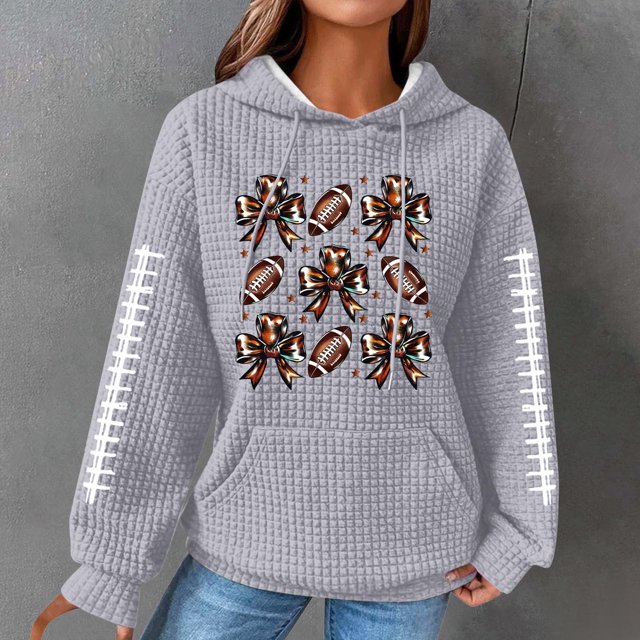 Simua Chandails à Capuche Tendance pour Femmes Manches Longues Imprimé Rugby Amusant Chandail Décontracté Sport Jour de Match