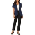 thumbnail image 2 of INSPIRE CHIC Women's Blazer Notch Lapel Collar Short Sleeves One Button Wear-to-Work Suit Jackets L Dark Blue, 2 of 5