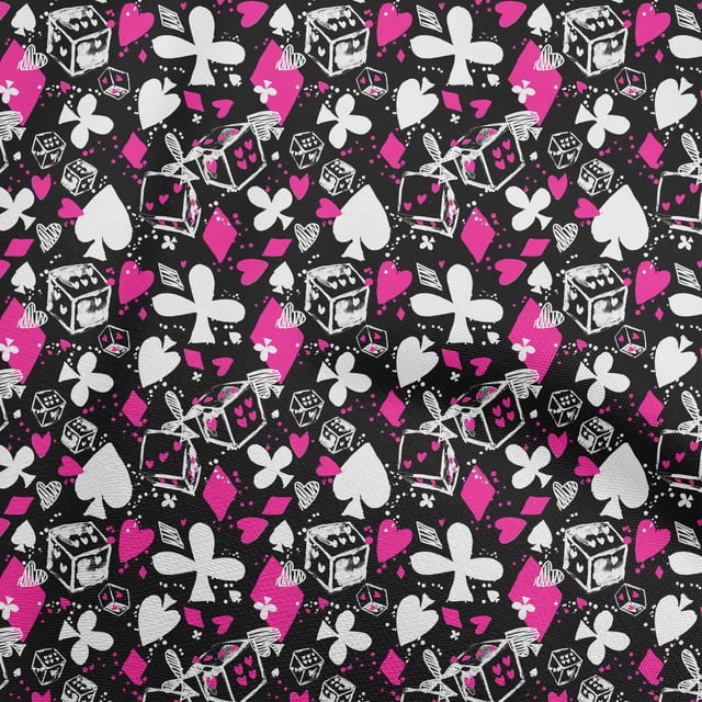 oneOone Polyester Spandex Fuschia Pink Fabric Poker Card Sewing Craft Projects Fabric Prints By Yard 56 Inch Wide
