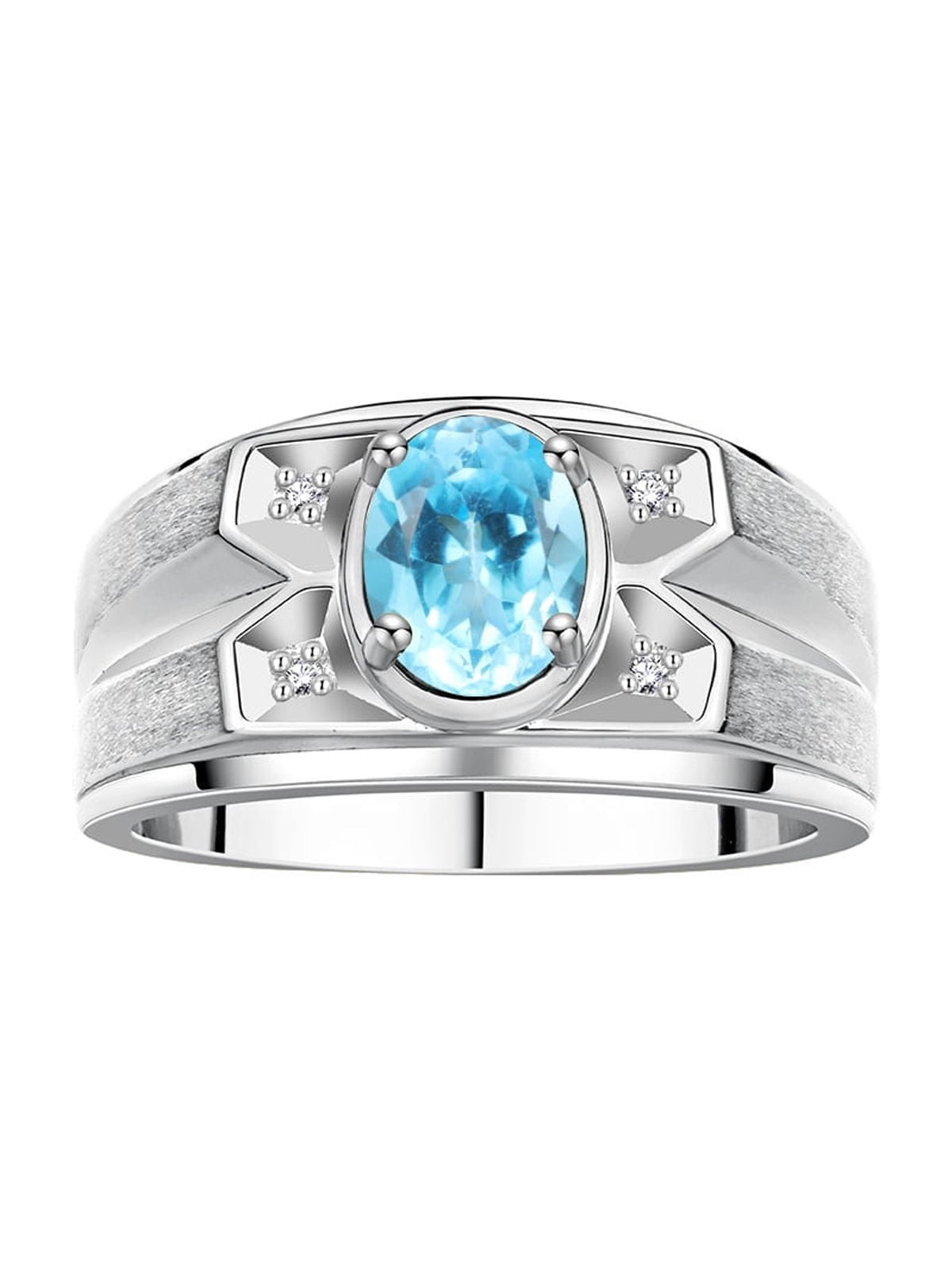RYLOS Men's Rings Sterling Silver Rings Classic Designer Style 8X6MM Oval Gemstone &  Diamond Ring Blue Topaz December Birthstone Rings For Men,  Size 9