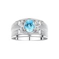 thumbnail image 1 of RYLOS Men's Rings Sterling Silver Rings Classic Designer Style 8X6MM Oval Gemstone &  Diamond Ring Blue Topaz December Birthstone Rings For Men,  Size 8, 1 of 7