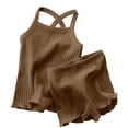 thumbnail image 1 of WEIYLL Pj Sets For Girls Childrens Ribbed Suspender Baby Home Female Baby Brown Outfit Suit Size 90, 1 of 6