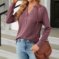 thumbnail image 1 of Birdeem Women's Solid Colored V-Neck Long Sleeve Textured Fallow Jacket Tops Blouse, 1 of 1