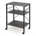 thumbnail image 1 of 3-Layer Microwave Stand Bakers Rack, Kitchen Rolling Cart with 4 Universal Wheels and 10 Removable Hooks, Coffee Cart Shelf Organizer for Kitchen, Living Room, Entryway, Nut Brown, 1 of 8