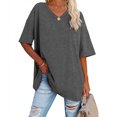 thumbnail image 2 of Plebaso T-Shirts Surdimensionnés pour Femmes à Col en V à Manches Mi-Longues T-Shirts Décontractés Unis Confort Hauts Amples pour Femmes, 2 of 6