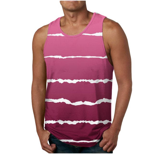 IROINID Hommes Débardeur, Hommes Occasionnels Mode Gradation Impression à Rayures Pull Col Rond Débardeurs de Sport