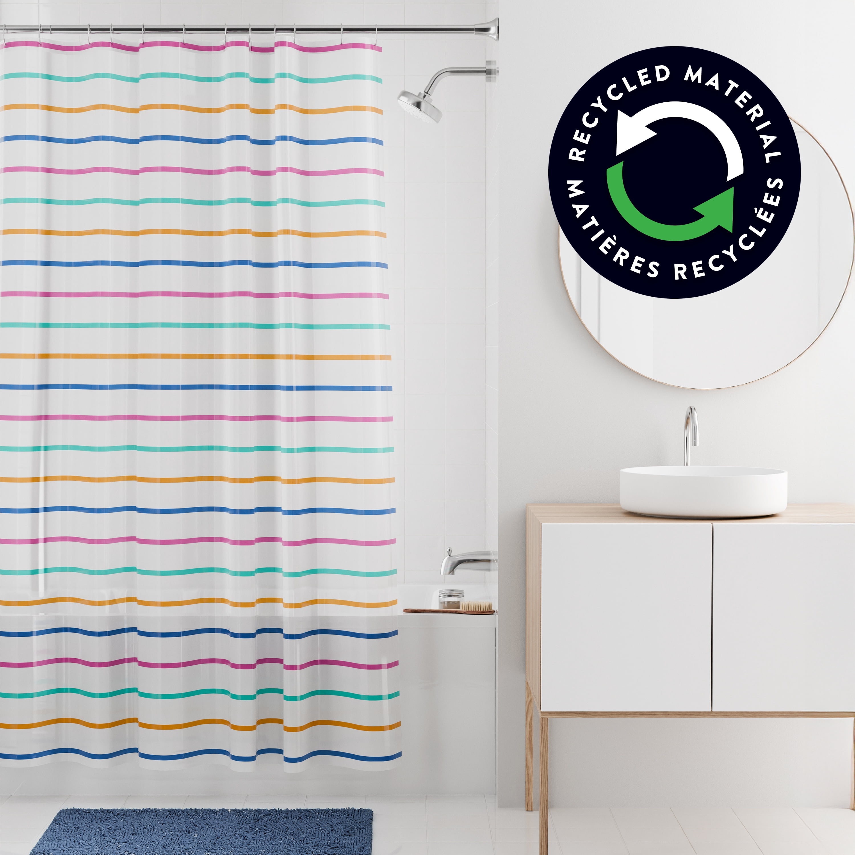 Mainstays Candy Stripe Waterproof PEVA Shower Curtain, 70" x 72", Multi-color