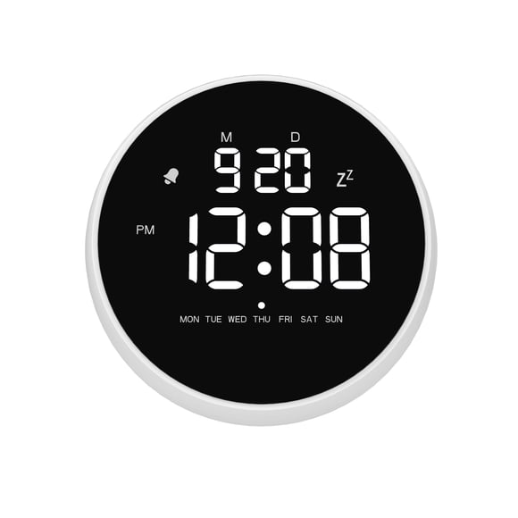 HOME TRENDS PL Round White LED Table Clock, Alarm Clock