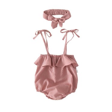 Virmaxy Toddler Infant Girls Graphic Halter Romper 6-9 Months Jumpsuit Female Summer Newborn Sling Thin Cover Crawling Suit Pink