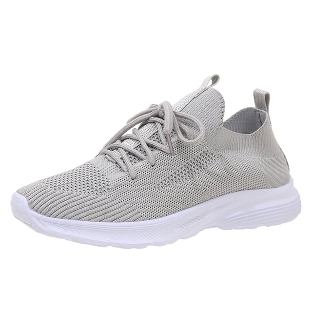 Kcodviy Spring and Summer Women Sneaker Wedges Shoes for Women Size 12 Sports Shoes Flat Bottom Sneaker Boots for Women Size 11 Lightweight Flying Woven Mesh Breathable Comfortable Solid Color Lace