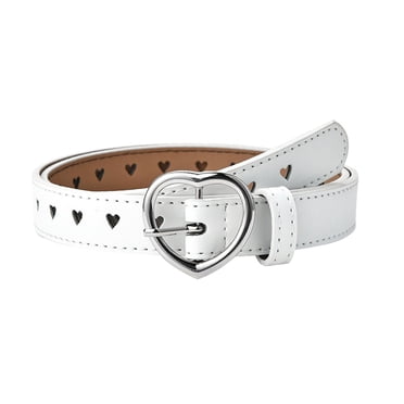 Kids Girls Belt Pu Leather Waist Belt Peach Heart Buckle Fashion Belt With Hole Hollow Decoration Belt For Girl Pants Jeans Dress White