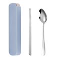 thumbnail image 1 of Portable Chopsticks Spoon Fork Set Stainless Steel Student Office Cutlery with Storage Box  Smile  Green  3Pcs, 1 of 9
