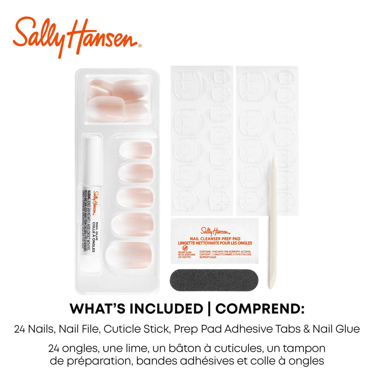 Sally Hansen - Salon Effects® Perfect Manicure™ ongles à coller modèle amande - inclut 24 faux ongles premium , une lime à ongles, un bâtonnet en bois, un tampon de préparation, des languettes adhésiv