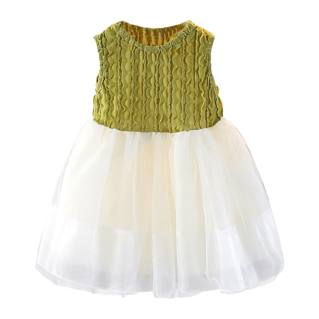 FAOWME Robe d'Été pour Filles Robe de Plage Étoilée Robe de Fête pour Enfants Robe d'Été Étoilée Robe de Fête de Plage Petite Fille Jupe Manches Courtes Vert 4-5 Ans