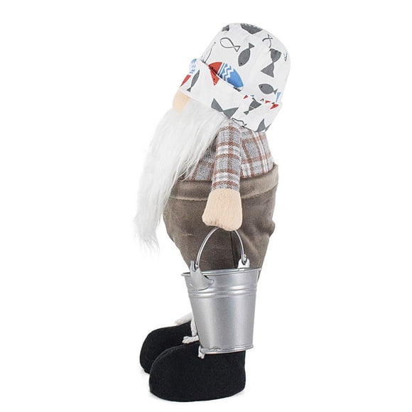 Yhmxh Valentine's Decoration Anniversary Present Fishing Elderly Man With Long Beard Faceless Doll Decoration Standing Posture With Bucket Fishing Hook Fisherman Valentine's Day Gift for Woman