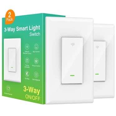 Smart Switch, Commutateur Wi‐Fi à 3 Voies Compatible avec Alexa et Google Home, Minuterie de Planification 2,4 GHz, Fil Neutre Requis, Installation 3 Voies et Aucun Concentrateur Requis, Homologué ETL et FCC (Lot de 2)