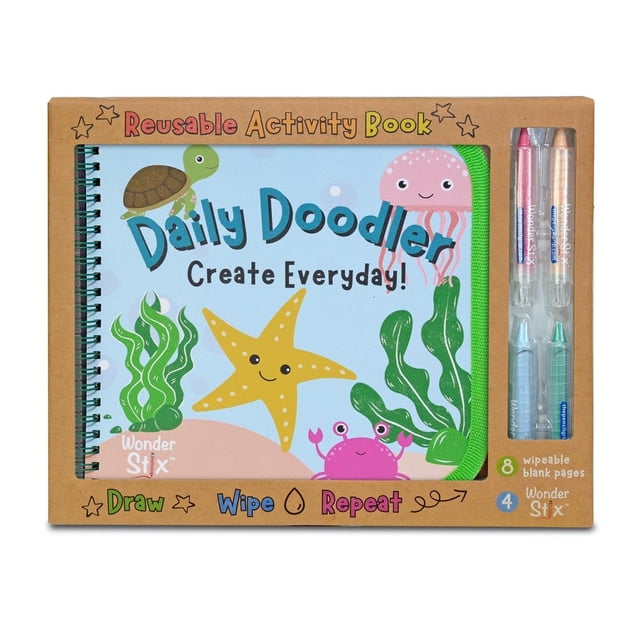 The Pencil Grip Carnet d'Activités Réutilisable Doodler Quotidien - Couverture Vie Marine, Comprend 4 Wonder Stix