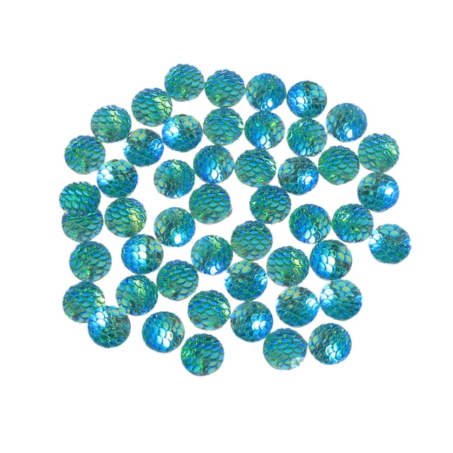 MasteelfCA 50pcs 12mm Polymer Clay Solid AB Color Round Diamond Resin Rhinestone Loose Beads DIY Jewelry Accessories Fish Scale(Green AB,Circle)