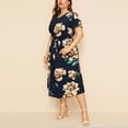 thumbnail image 2 of U.Vomade Robe pour Femme Grande Taille Été Plage Taille à Bande Robe à Manches Courtes Col Ras du Cou Oversize Robes Décontractées, 2 of 7