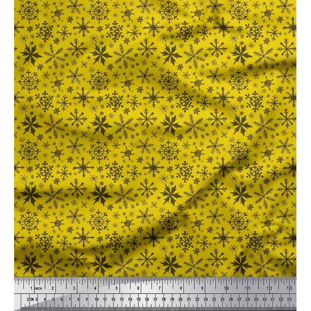 Soimoi Poly Georgette Fabric Snowflake Artistic Print Fabric by the Yard 52 Inch Wide