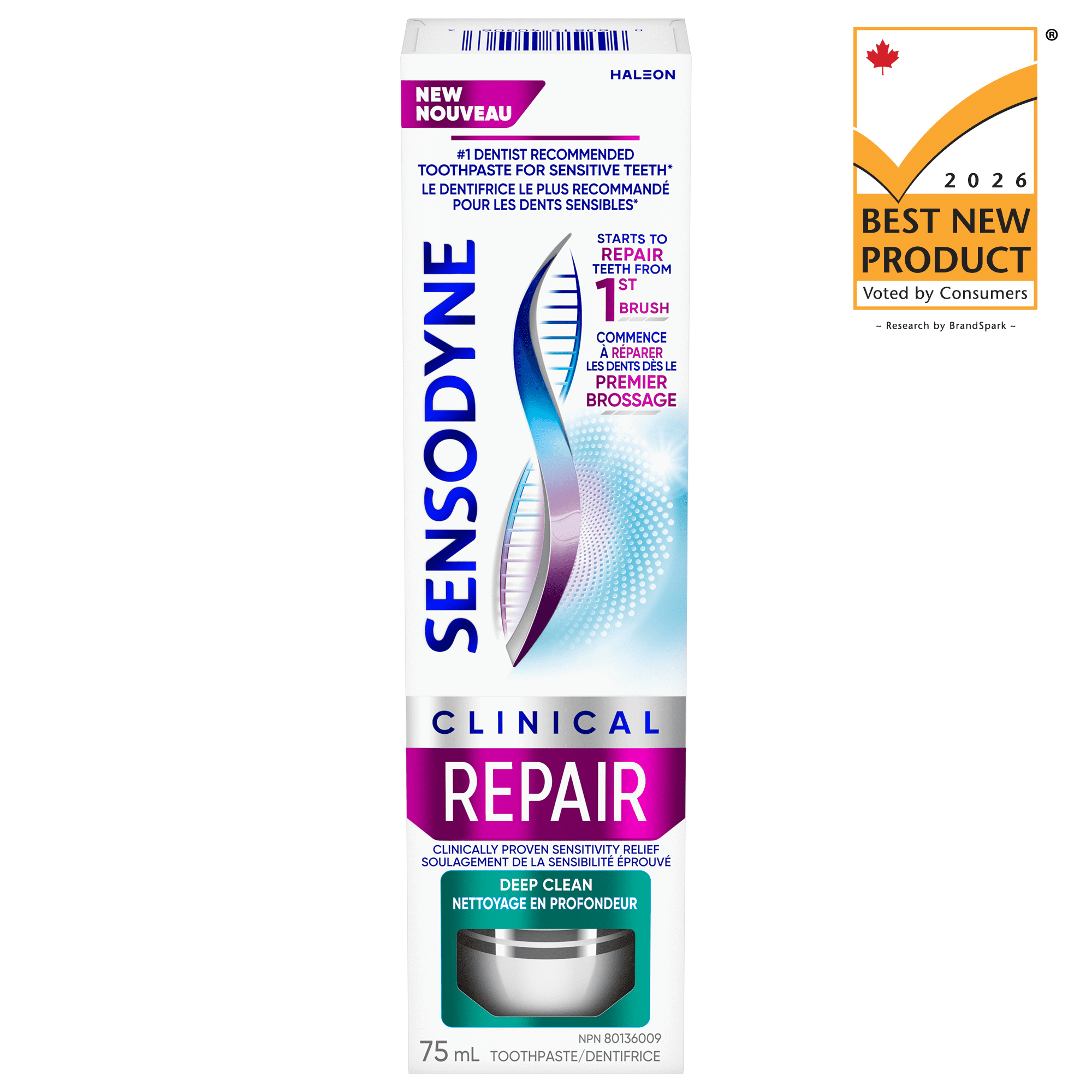 Dentifrice Sensodyne Clinical Repair Menthe fraîche pour les dents sensibles (Nettoyage en profondeur), 75 mL
