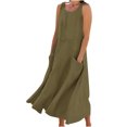 thumbnail image 2 of Jsaierl Robe Femme en Coton et Lin Été Sans Manches Robe d'Été Tunique Débardeur Robe de Plage d'Été Fluide Robes Maxi avec Poches, 2 of 5
