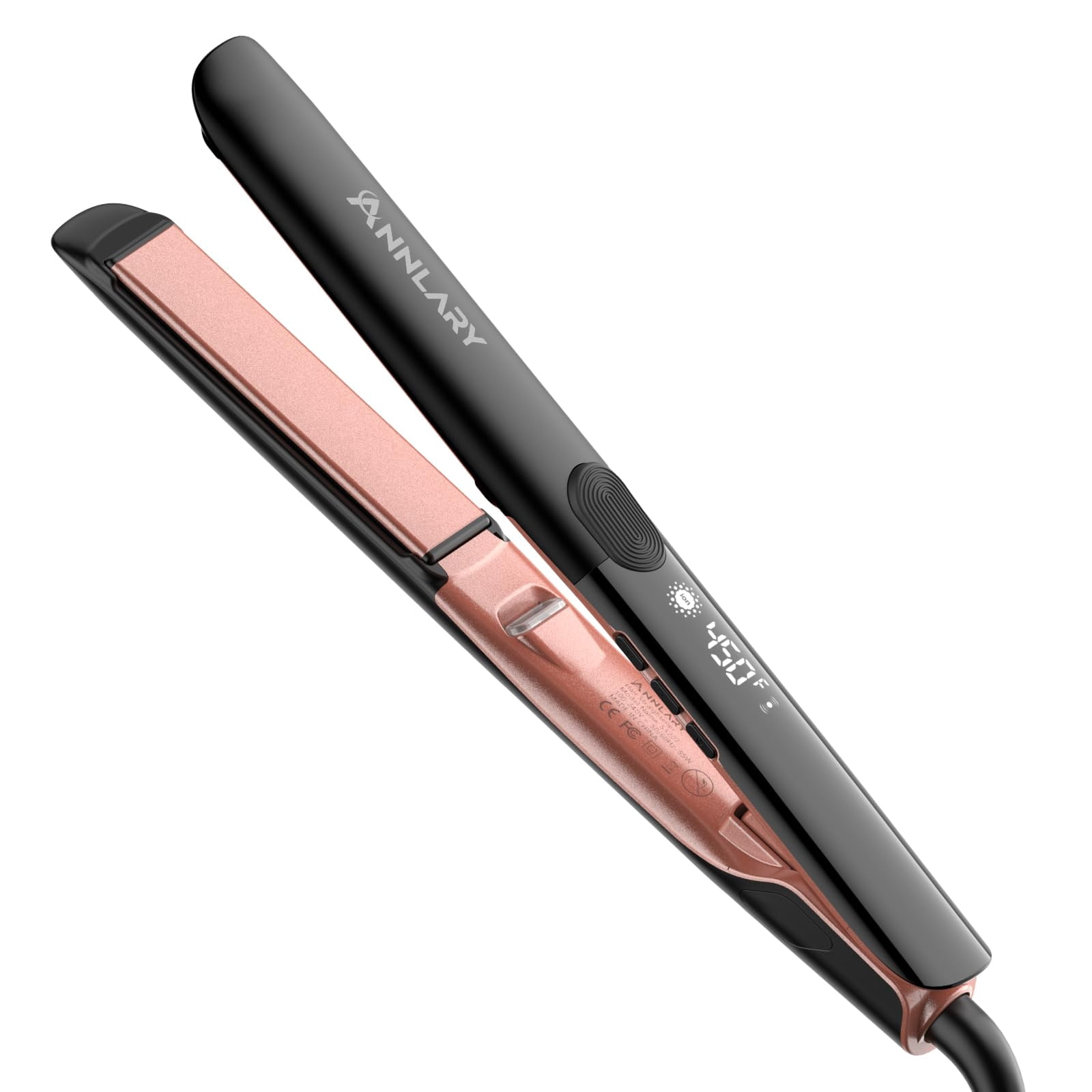 Annlary Hair Straightener, 1 Inch Flat Iron Hair Straightener and Curler 2 in 1, Professional Ceramic Ionic Dual Voltage Flat Iron with Anti-Iron Silicone for Less Frizz