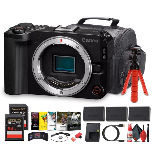 Canon EOS R50 V Mirrorless Camera | 24.2MP APS-C Sensor | 4K60p | Dual Pixel AF II | Flip Screen (6895C002) + Photo Software + 2 x 64GB Memory Card + 2 x LP-E17 Battery + More(International Model)