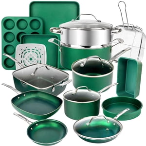Granitestone Diamond 20 Pièces Pots et casseroles en aluminium émeraude & Ensemble de cuisine à pâtisserie