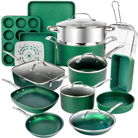 Ensemble de 20 morceaux Granitestone Diamond en aluminium émeraude antiadhésif – Batterie et moules de cuisine